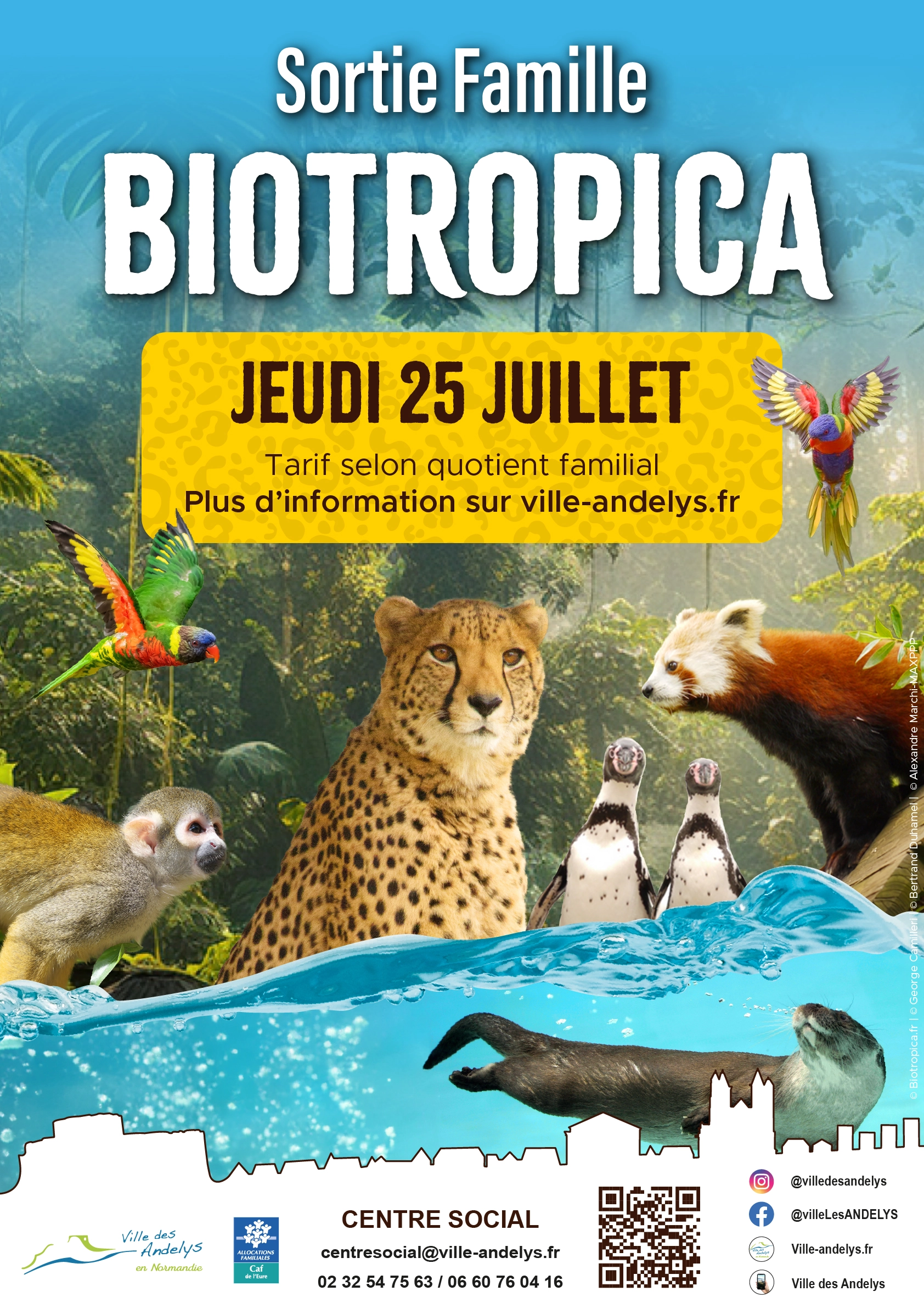 Affiche annonçant une sortie pour les familles des Andelys à Biotropica