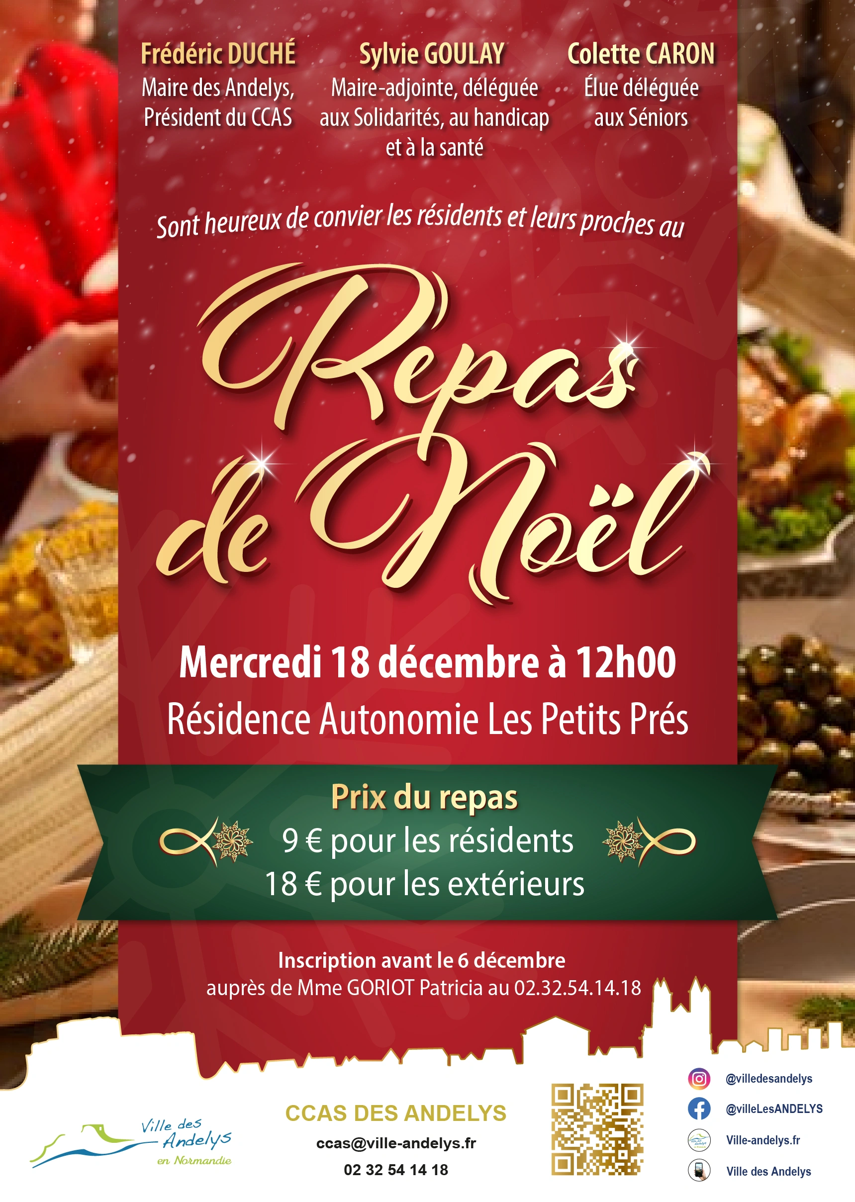 Affiche annonçant le repas de Noël à la Résidence Autonomie Les Petits Prés des Andelys
