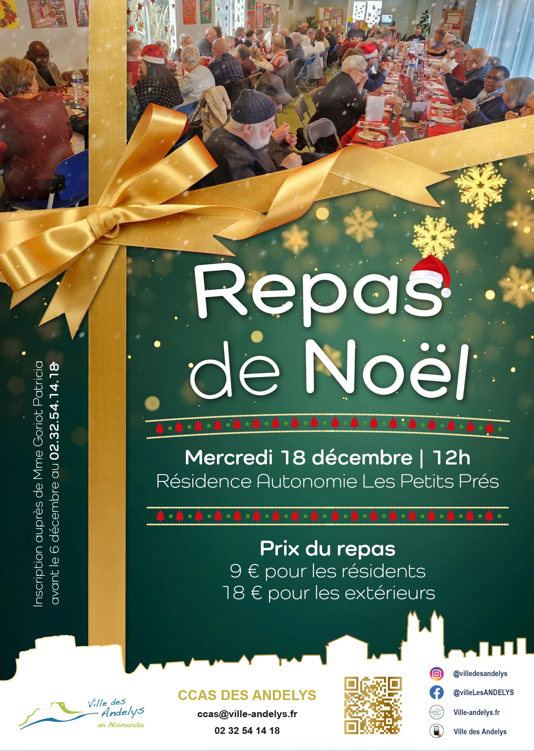 Affiche annonçant le repas de Noël à la Résidence Autonomie Les Petits Prés des Andelys