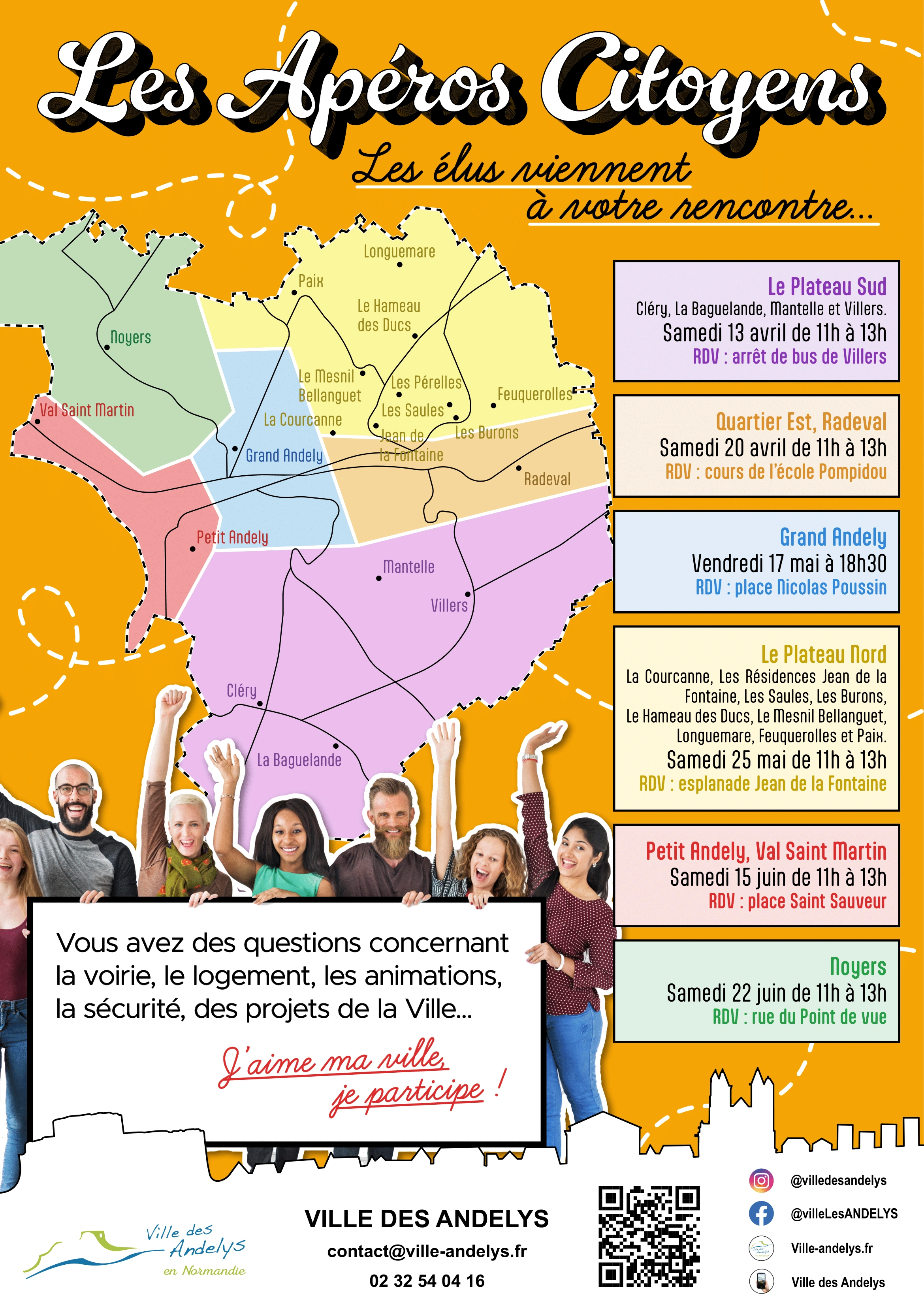 Affiche promotionnelle de l'événement 'Les Apéros Citoyens' visant à faire se rencontrer les élus et les administrés de la ville des Andelys