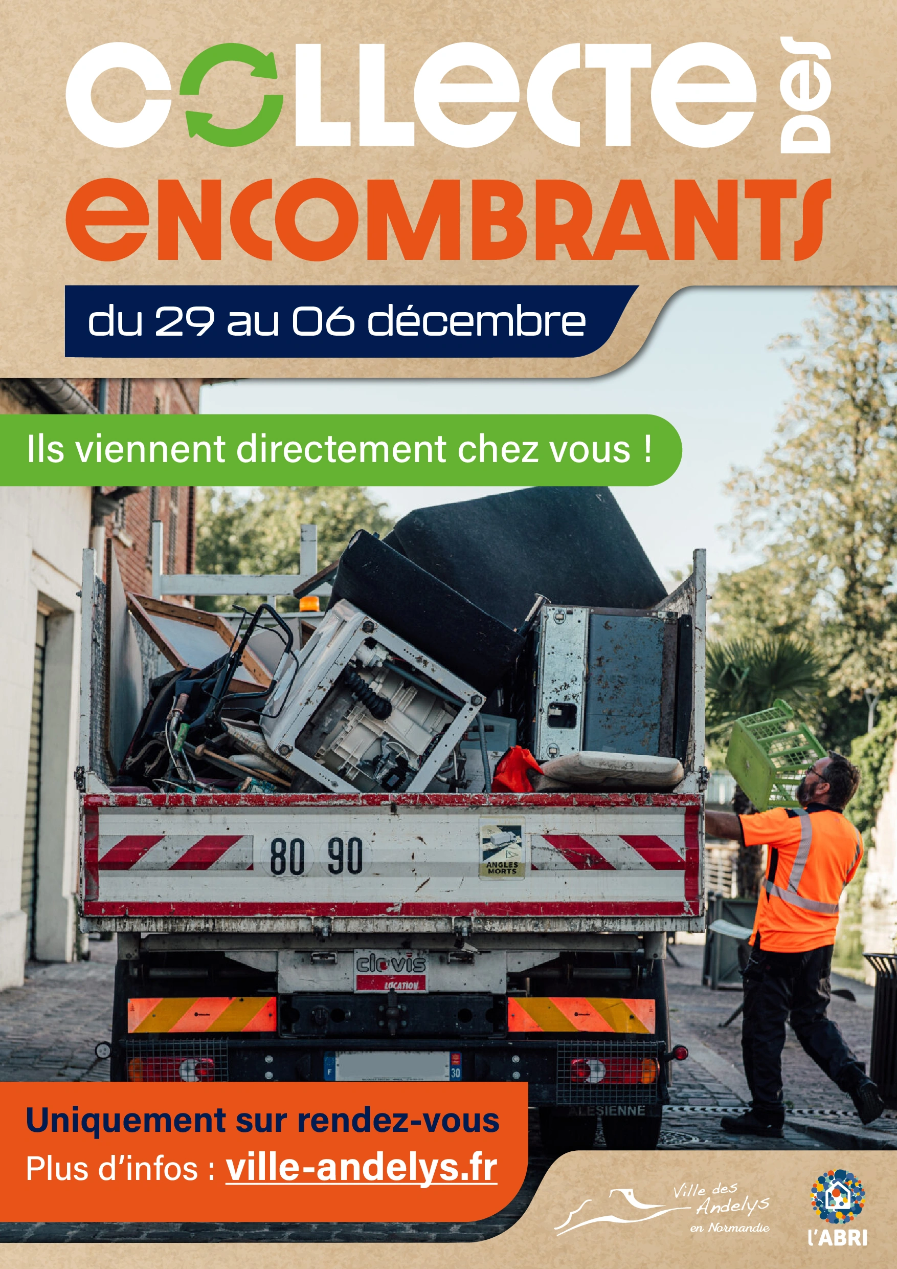 Affiche sur la possibilité de faire appel à des professionnels pour jeter ses encombrants aux Andelys