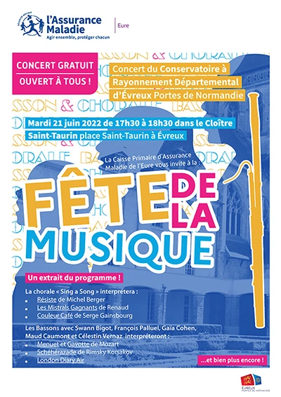 Affiche sur la fête de la musique de la caisse de l'Eure en 2022