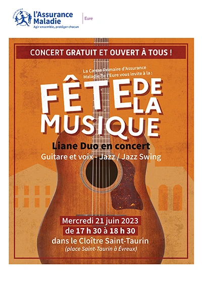 Affiche sur la fête de la musique de la caisse de l'Eure en 2023