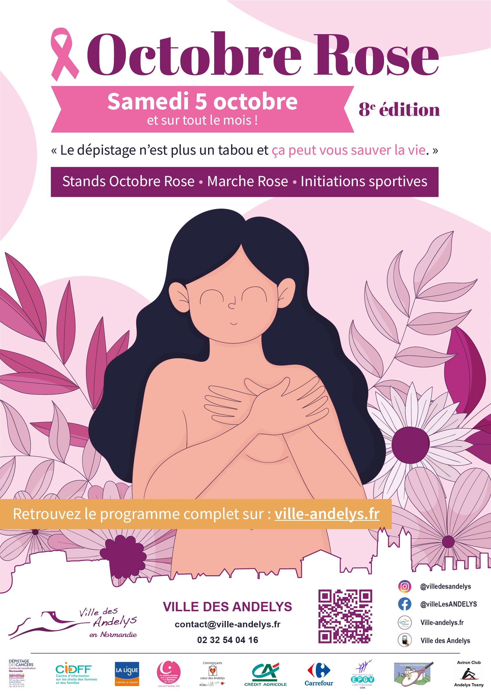Affiche promotionnelle pour Octobre Rose édition 2024 à la mairie des Andelys