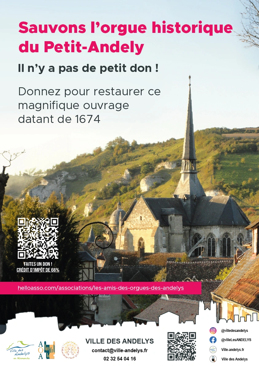 Affiche pour l'appel aux dons visant à rénover l'orgue de l'église Saint-Sauveur au Petit-Andely
