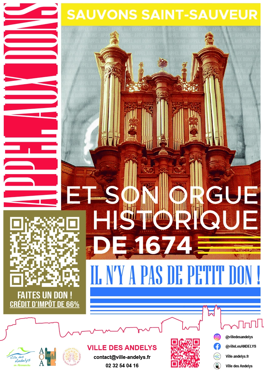 Affiche pour l'appel aux dons visant à rénover l'orgue de l'église Saint-Sauveur au Petit-Andely