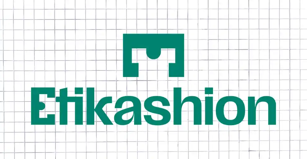 Logo de la marque de vêtement fictive Etikashion sur fond quadrillé.