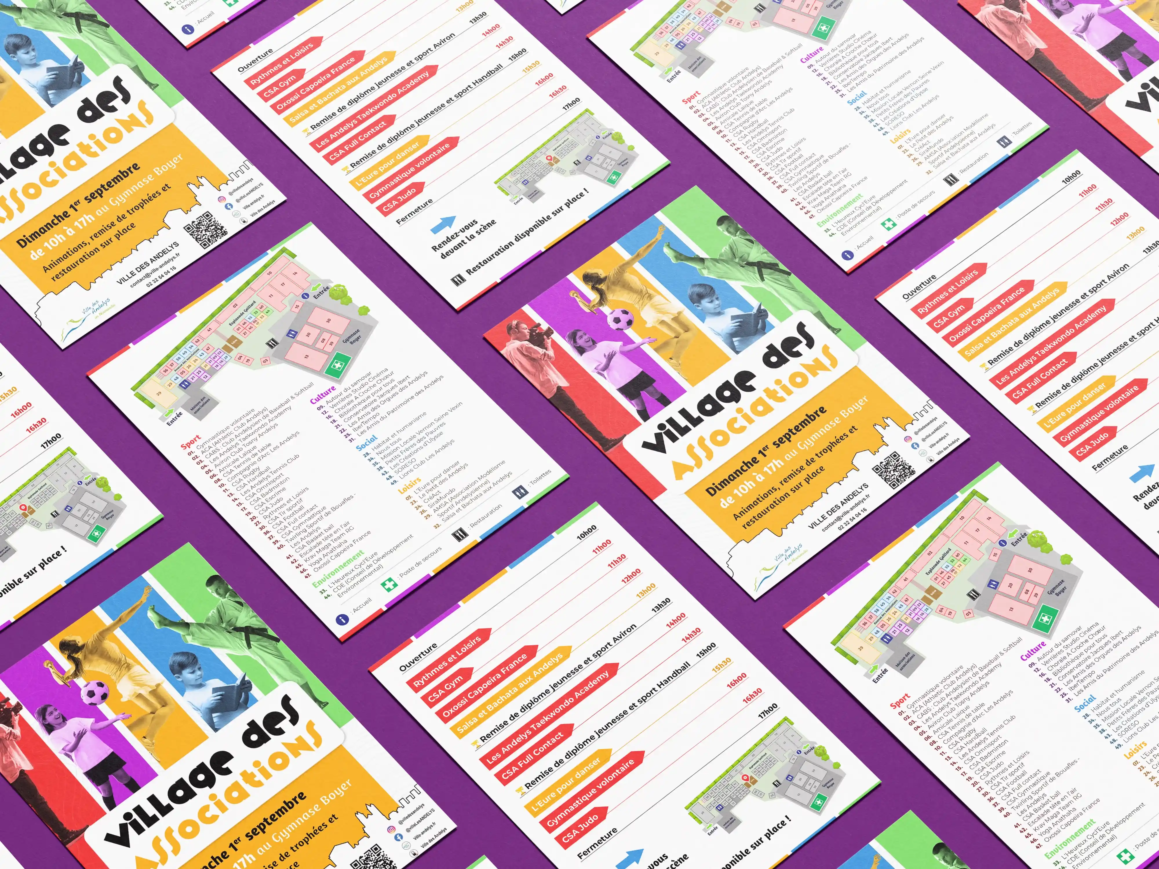 Patchwork des différentes pages des trois flyers du village des associations.